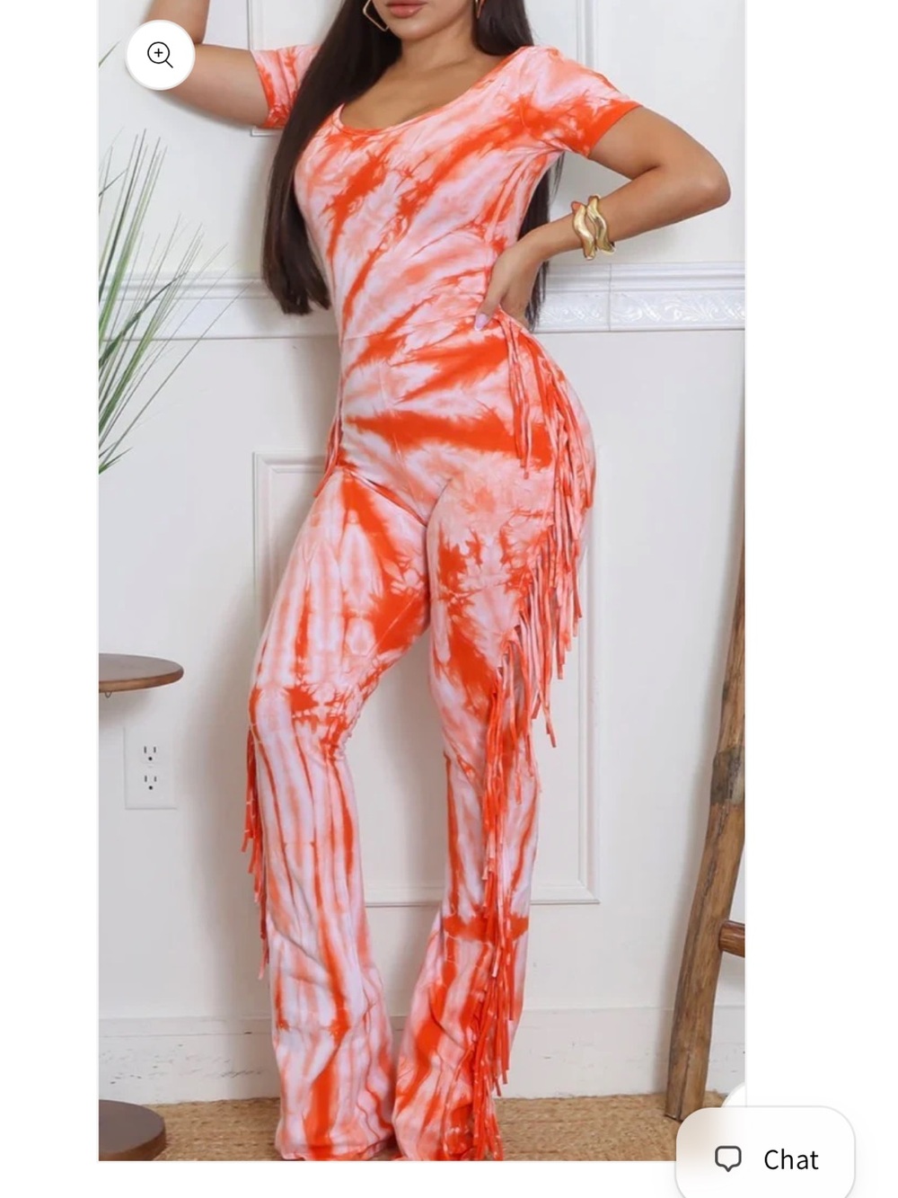 Orange Tie-Dye Fringe Jumpsuit with headband